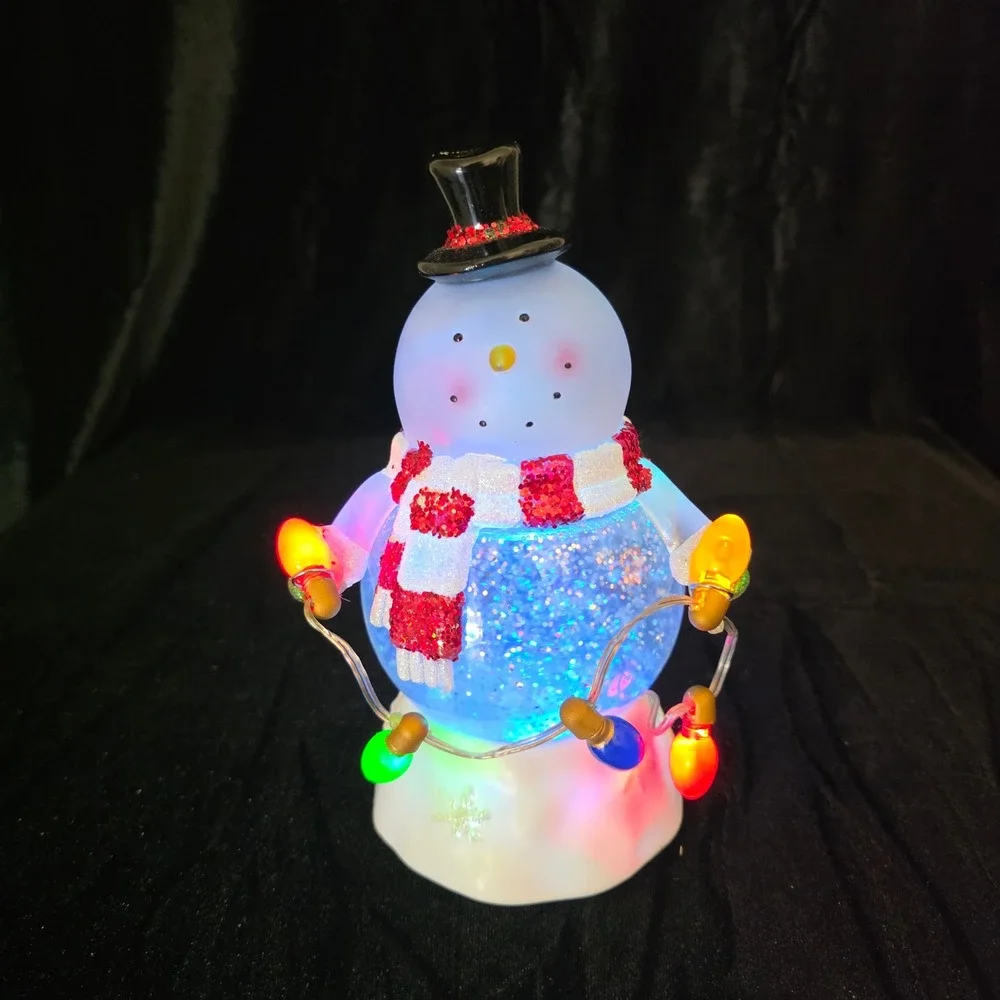 Light Up Color Changing Snowman Glitter Globe Figurine Christmas Decor 7.5 Inch
